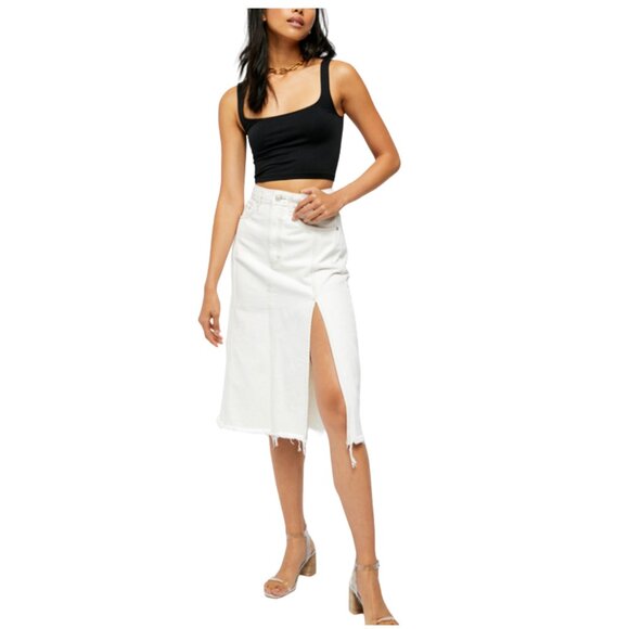 Free People White Mambo Denim Midi Skirt Size 28 - Picture 2 of 4